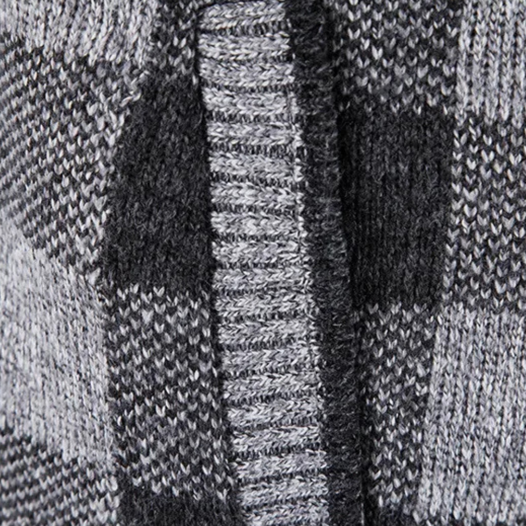 Strickjacke Herren mit Kapuze - Karo-Design - Warmes Fleecefutter