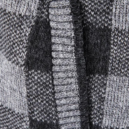 Strickjacke Herren mit Kapuze - Karo-Design - Warmes Fleecefutter