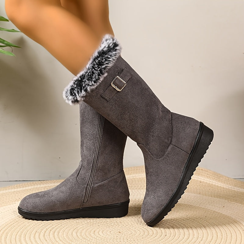 Winterstiefel Damen - wadenhoch - mit Fellkragen