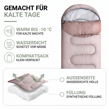 Schlafsack Outdoor - wasserdicht - warm bis -10 °C - 4 Jahreszeiten