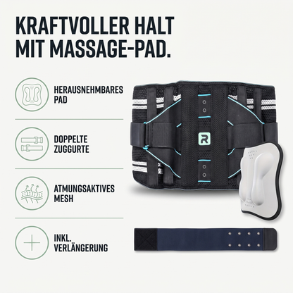 Rückenbandage mit Massage-Pad - Atmungsaktiv & Verstellbar - Inkl. Verlängerungsgurt - Hauptvorteile auf einen Blick