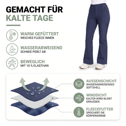 Skihose Damen: warm gefüttert, wasserabweisend, winddicht – Materialaufbau mit Fleecefutter