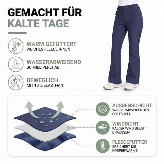 Skihose Damen: warm gefüttert, wasserabweisend, winddicht – Materialaufbau mit Fleecefutter