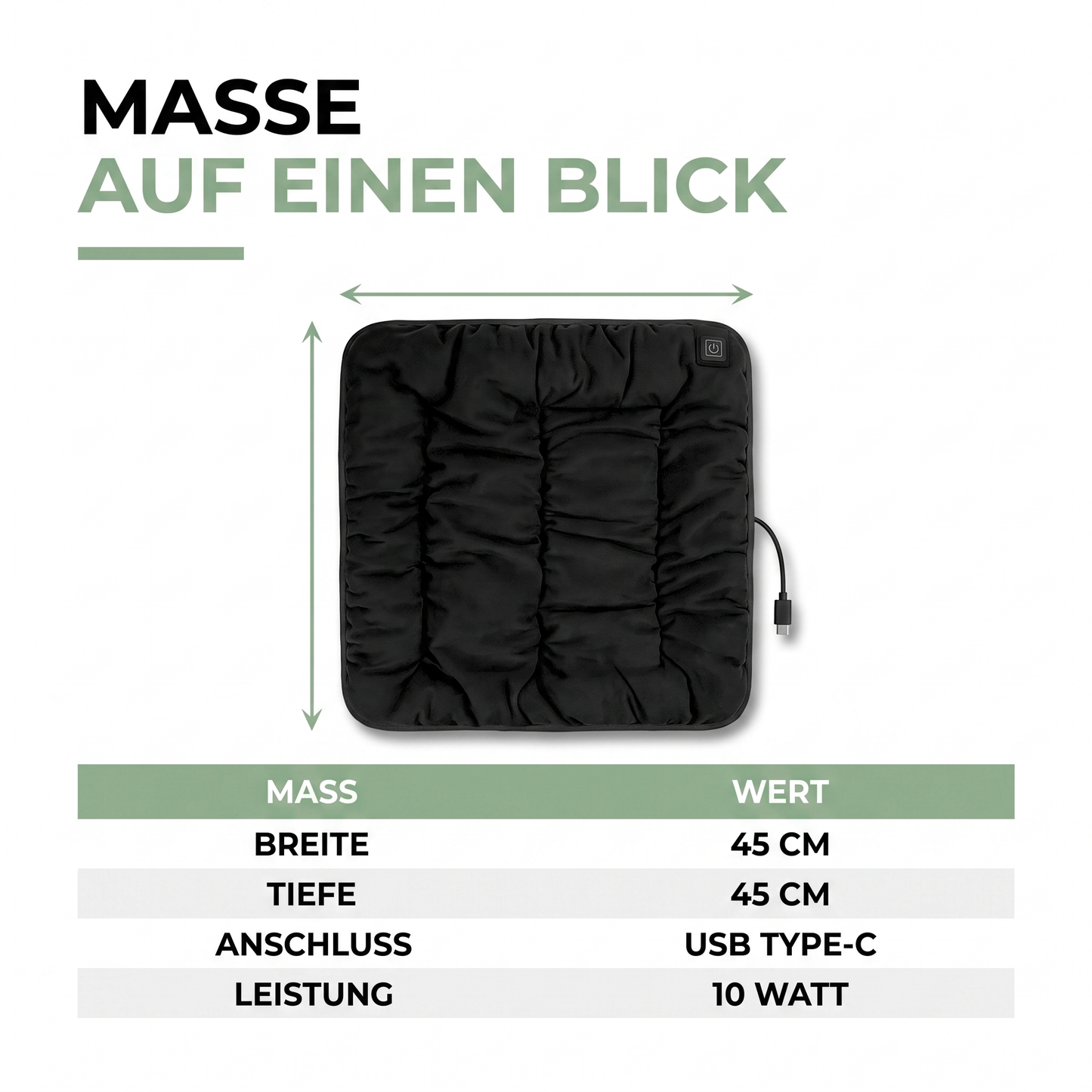 Beheiztes Sitzkissen USB 45 cm für Büro und Auto