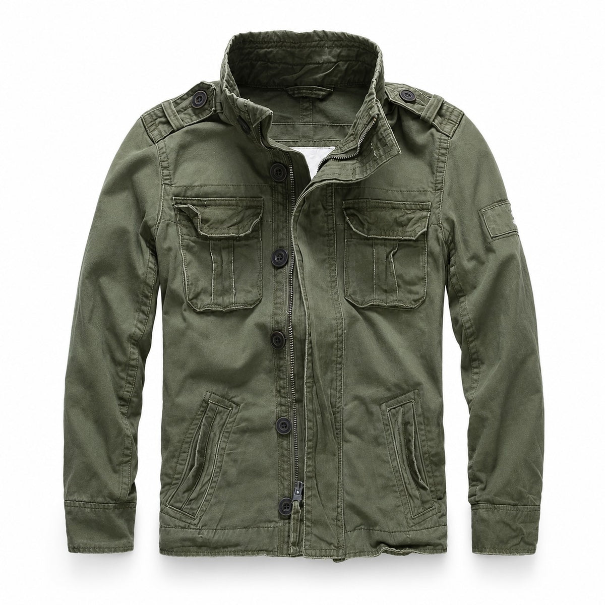 Übergangsjacke Herren in Armygrün mit aufgesetzten Brusttaschen und Seitentaschen