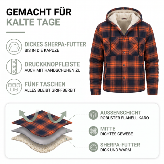 Hemdjacke Herren gefüttert - Sherpa-Futter - Kapuze