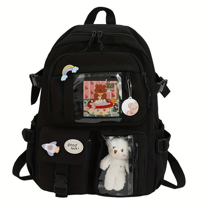 Schulrucksack für Mädchen - transparente Tasche für Anstecker - Kawaii