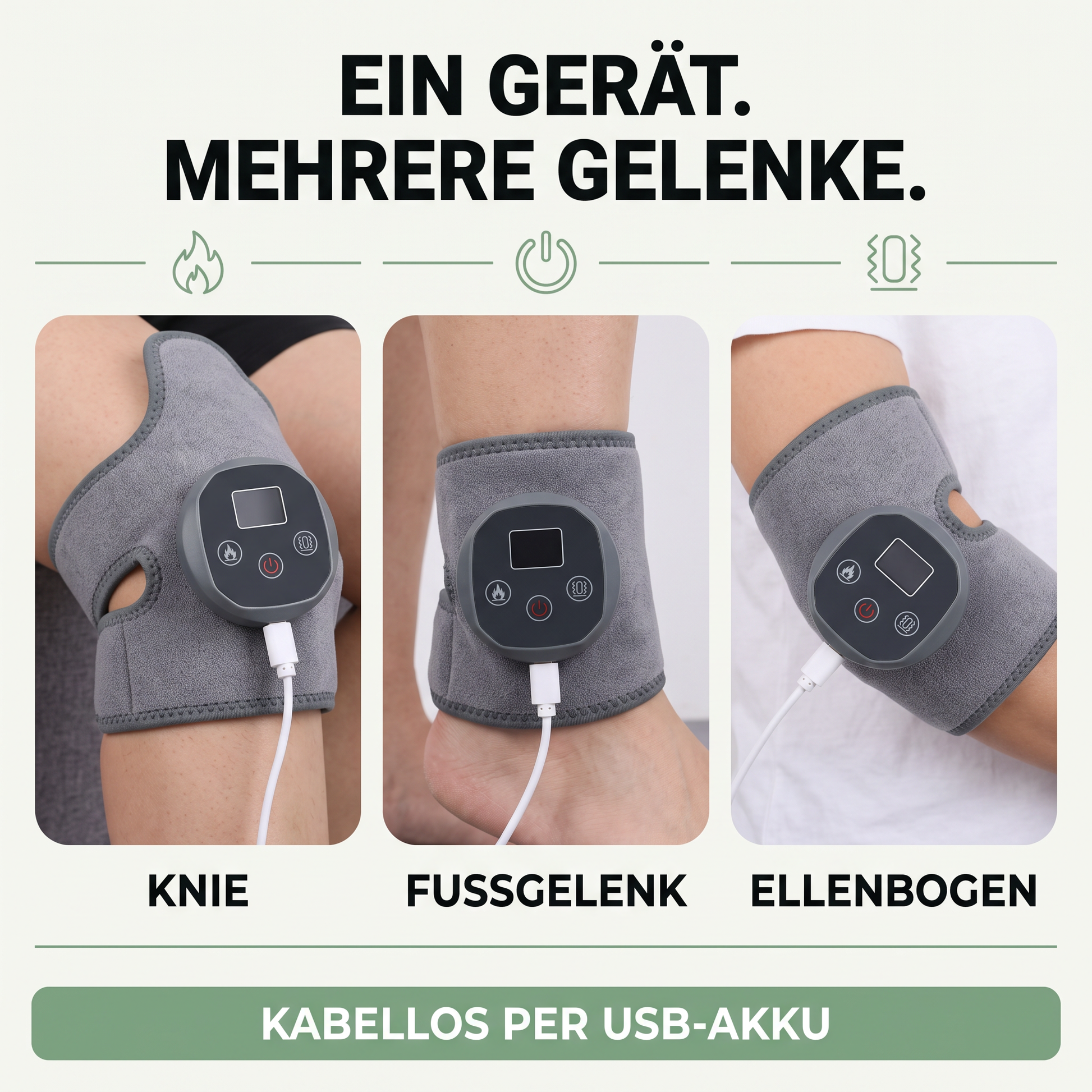 Massagegerät mit Wärme - Wärme & Vibration für Gelenke - Fußgelenk, Knie & Ellenbogen - Groessentabelle und Anwendung