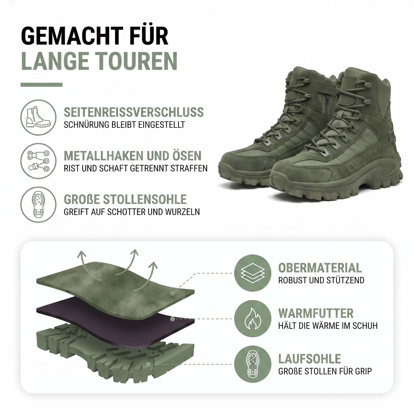 Wanderstiefel Herren im Tactical-Look - Seitenreißverschluss