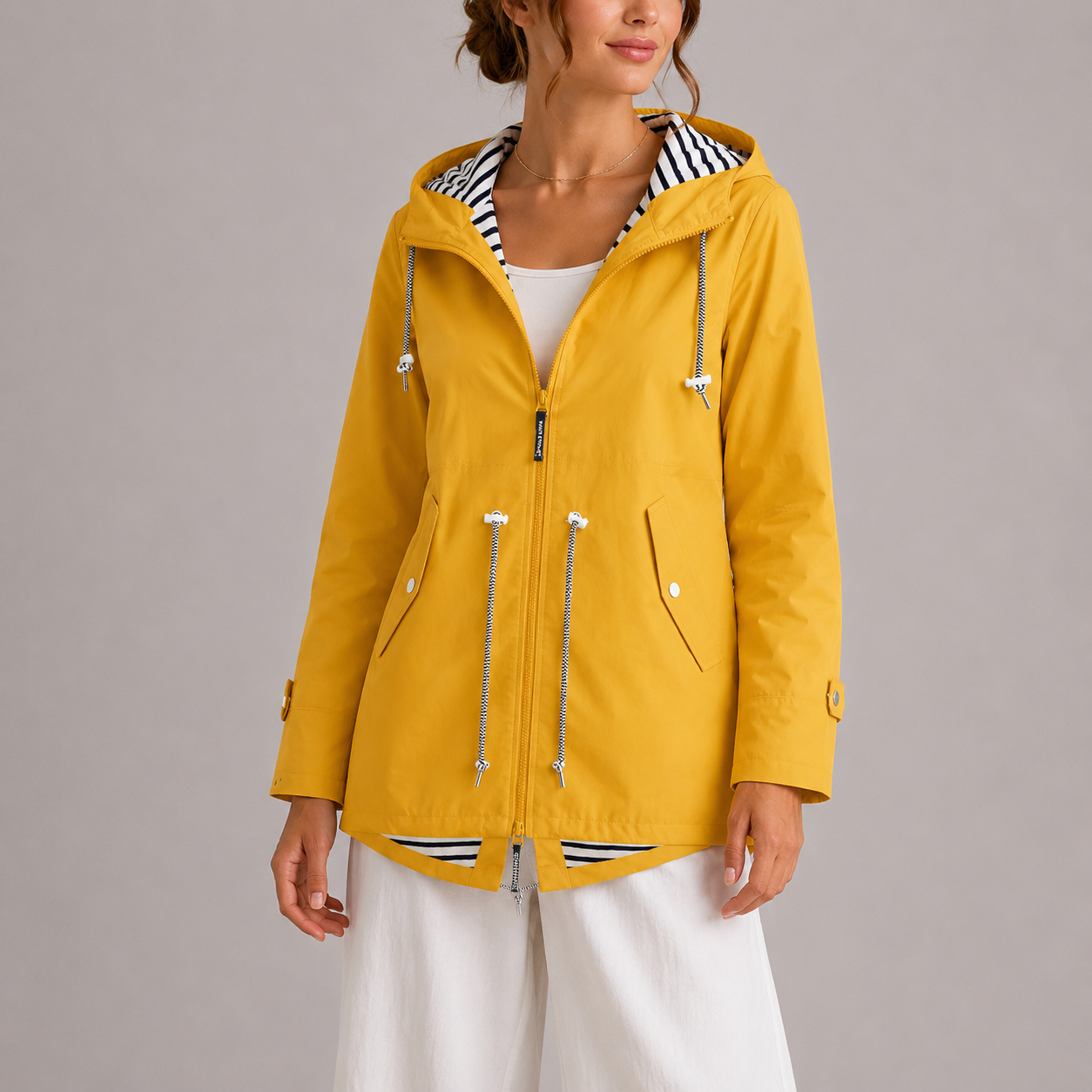 Regenjacke Damen mit Kapuze - Wasserabweisend - Gestreiftes Innenfutter