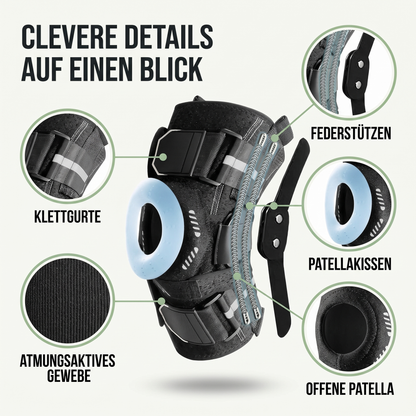 Kniebandage - Federstützen für Meniskus-Halt - Silikon-Patellakissen - Clevere Details