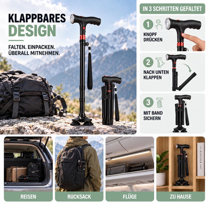 Gehstock klappbar – in 3 Schritten gefaltet für Reisen