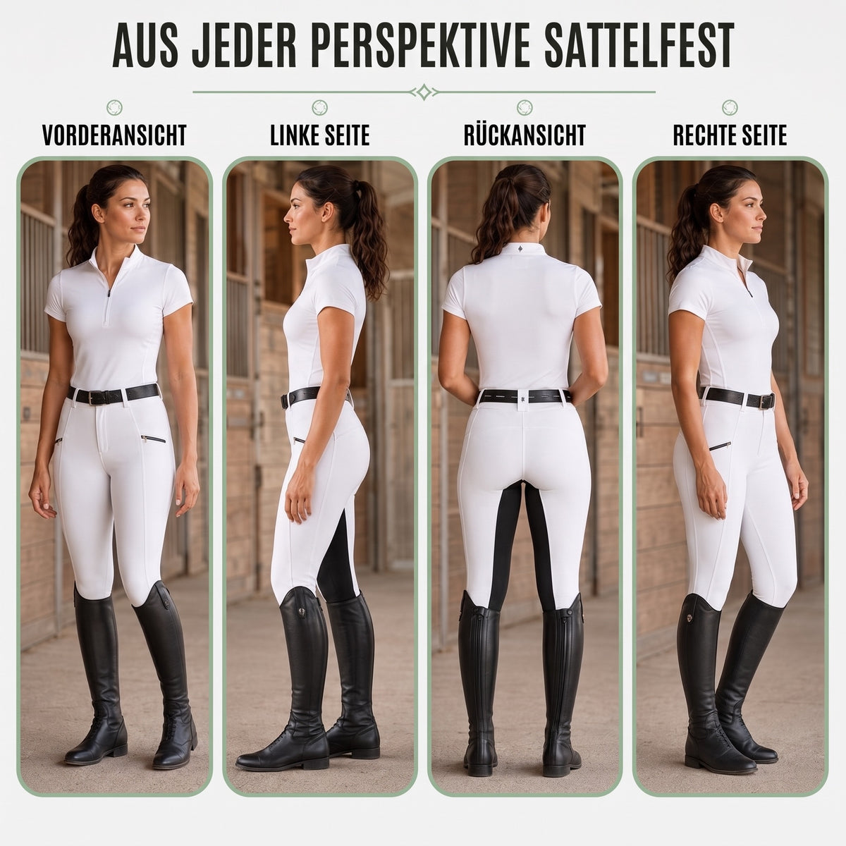 Reithose Damen in Weiß von vorne, hinten und beiden Seiten