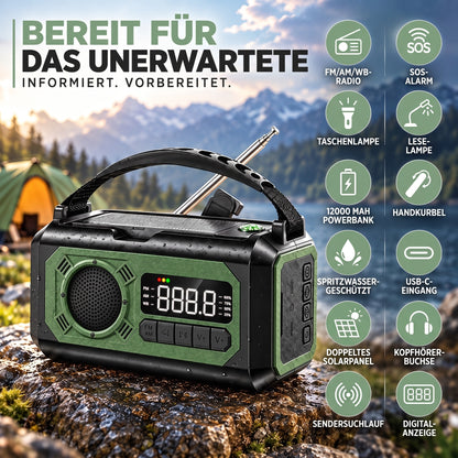 Kurbelradio alle zwölf Funktionen auf einen Blick