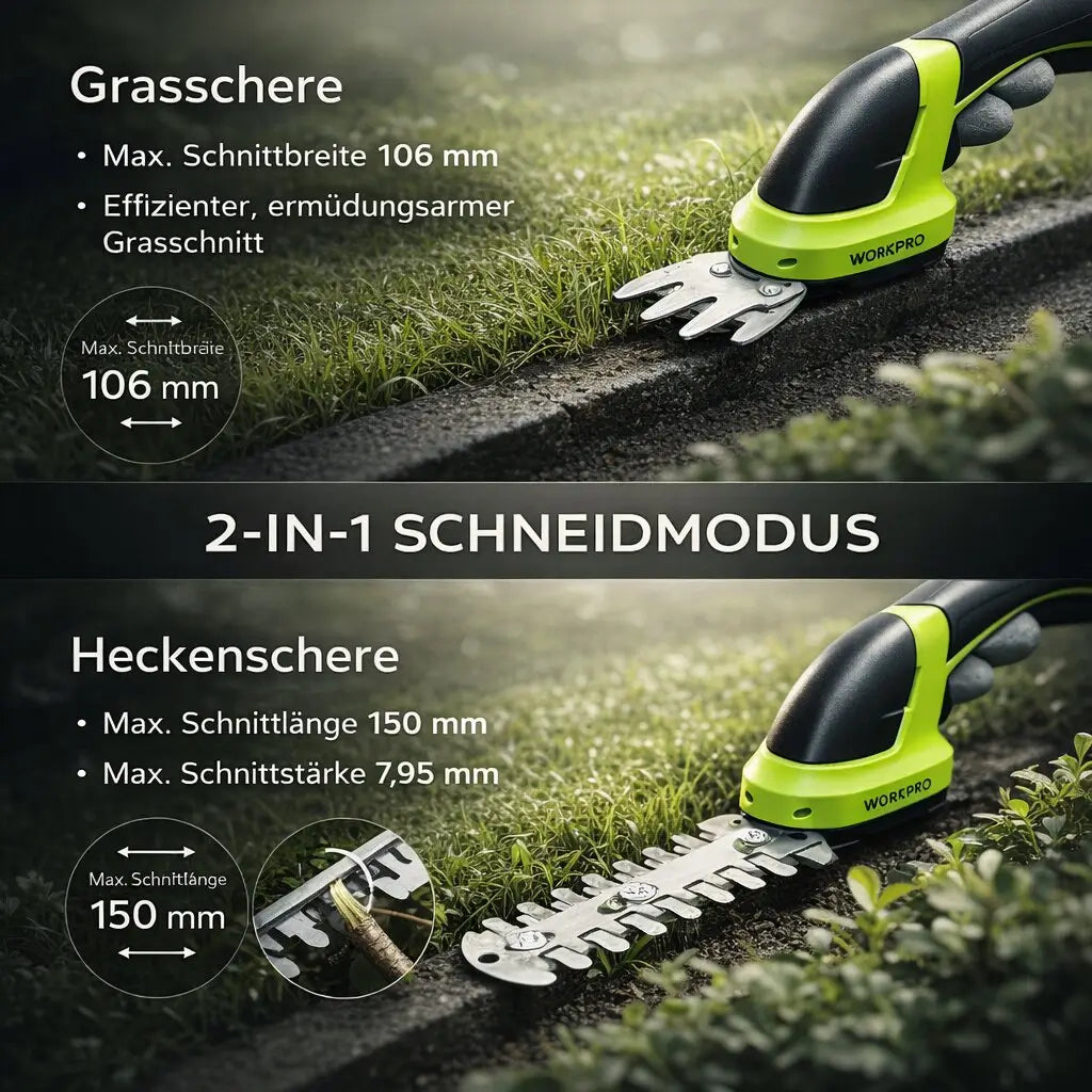 Akku Grasschere - 2-in-1 Heckenschere - Aufladbar
