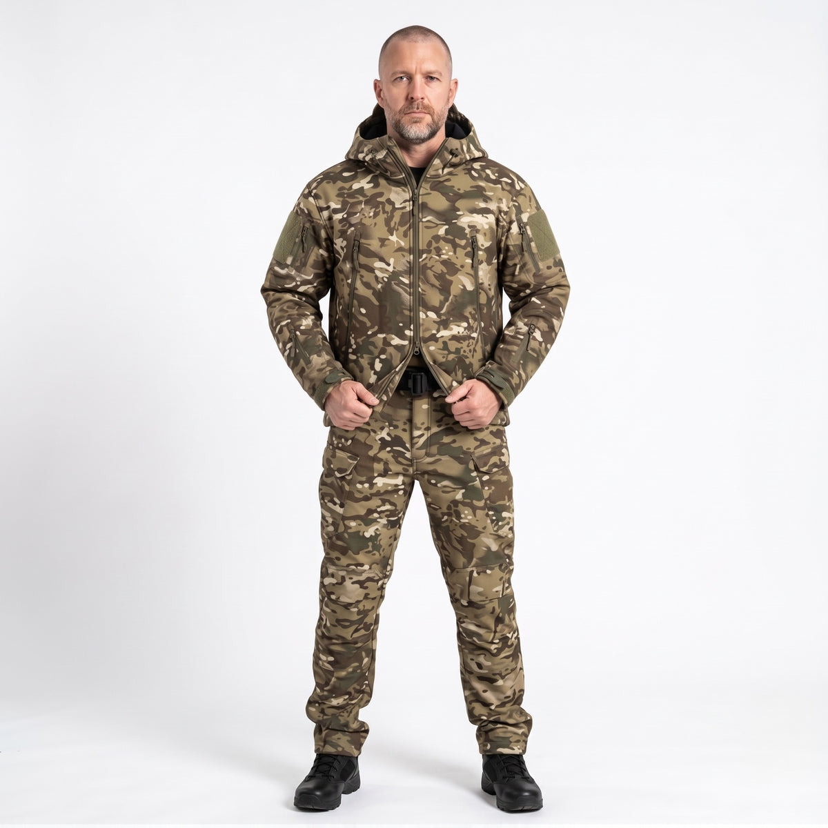 Softshelljacke Herren Camouflage – komplettes Outfit