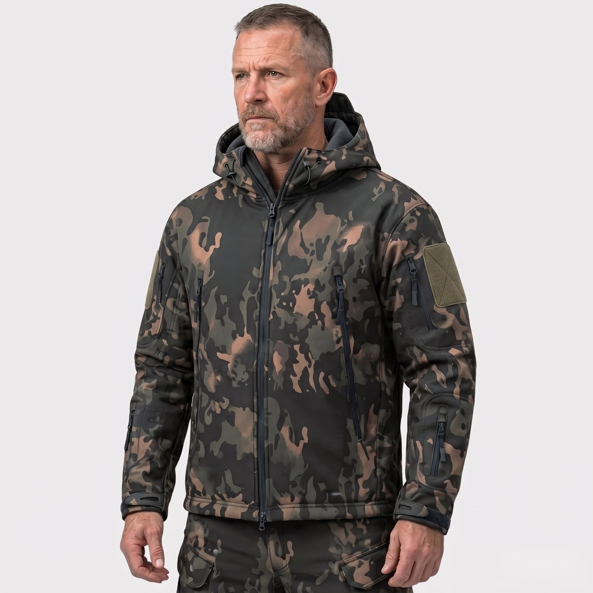 Softshelljacke Herren Camouflage – Tarnmuster Schwarz