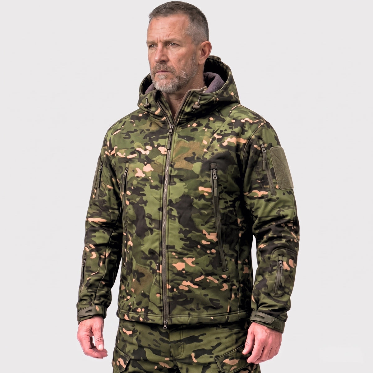 Softshelljacke Herren Camouflage – Tarnmuster Waldgrün
