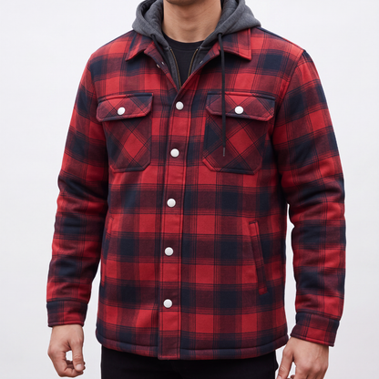 Flanelljacke Herren Kariert - Winddicht - Abnehmbare Kapuze