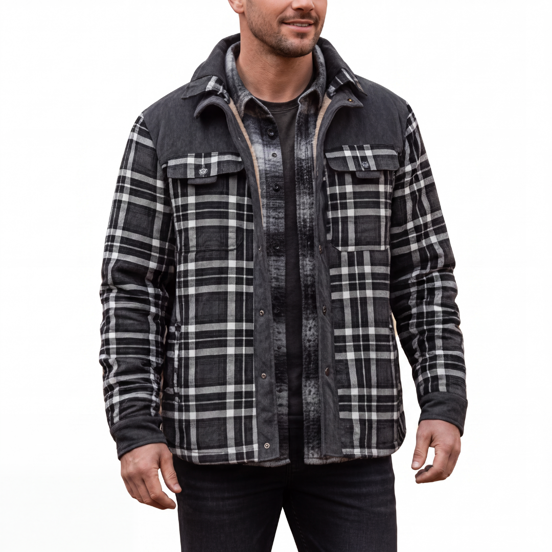Flanell Pulloverjacke Herren - Winddicht - Fleecefutter & Taschen
