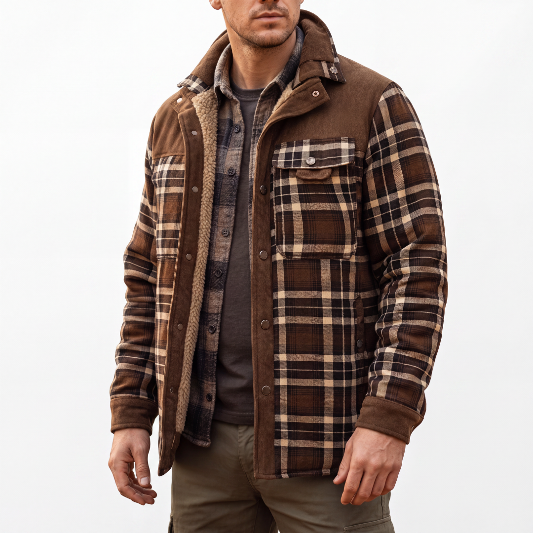 Flanell Pulloverjacke Herren - Winddicht - Fleecefutter & Taschen