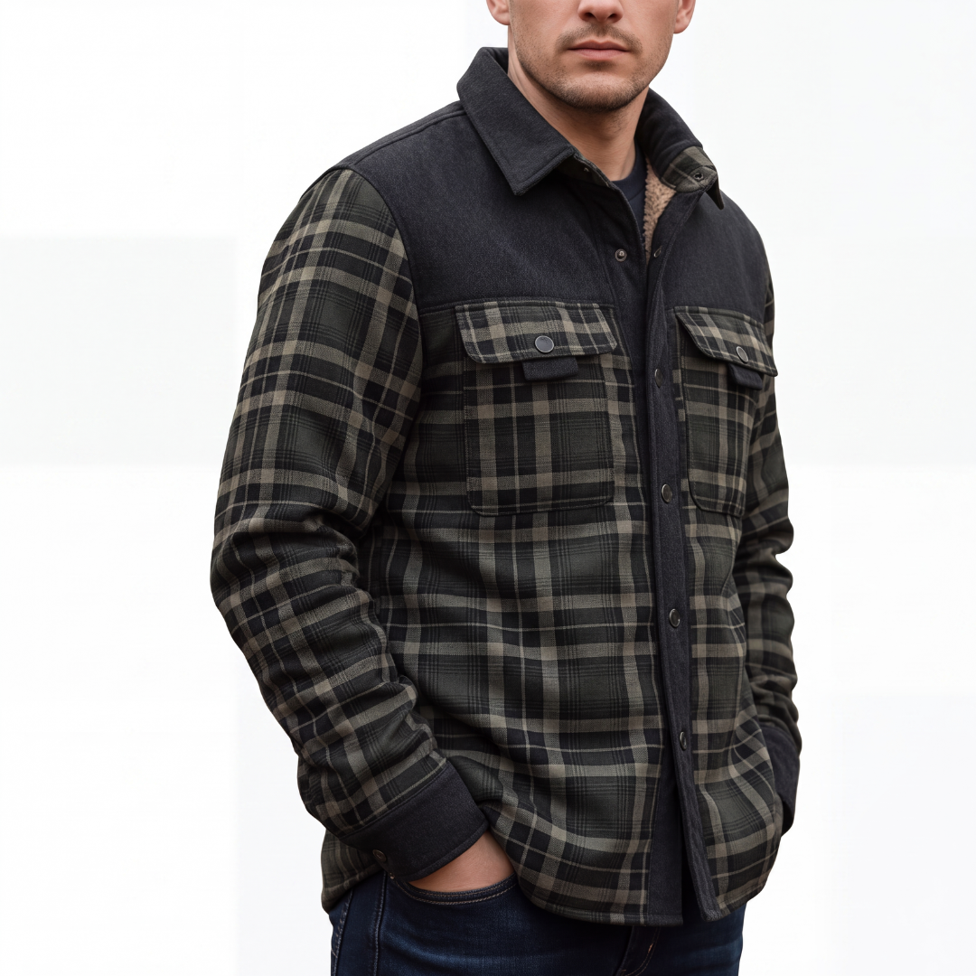 Flanell Pulloverjacke Herren - Winddicht - Fleecefutter & Taschen
