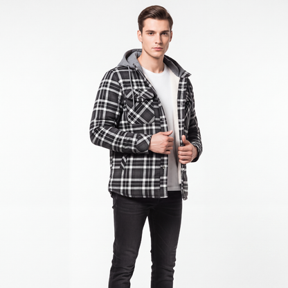 Flanelljacke Herren mit Kapuze - Winddicht - Sherpa-gefüttert & Kariert