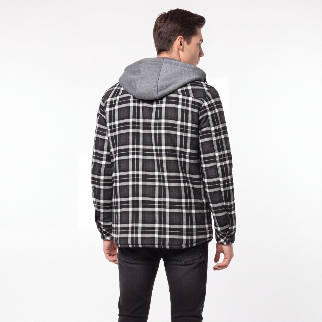 Flanelljacke Herren mit Kapuze - Winddicht - Sherpa-gefüttert & Kariert