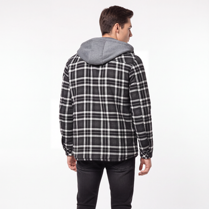 Flanelljacke Herren mit Kapuze - Winddicht - Sherpa-gefüttert & Kariert