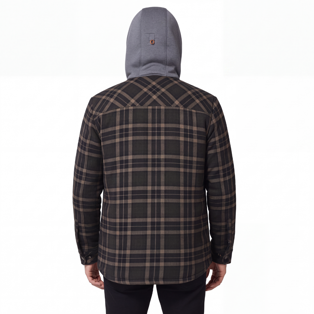 Flanelljacke Herren mit Kapuze - Winddicht - Sherpa-gefüttert & Kariert
