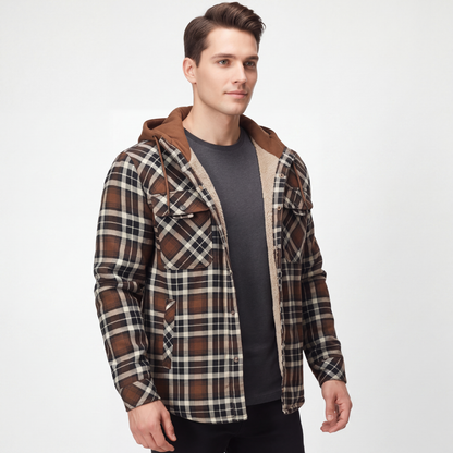 Flanelljacke Herren mit Kapuze - Winddicht - Sherpa-gefüttert & Kariert