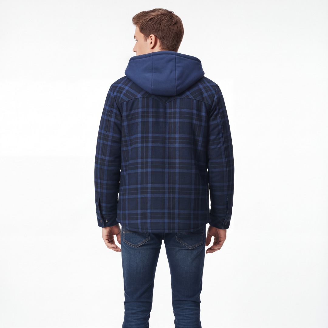 Flanelljacke Herren mit Kapuze - Winddicht - Sherpa-gefüttert & Kariert