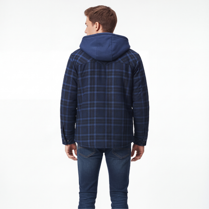 Flanelljacke Herren mit Kapuze - Winddicht - Sherpa-gefüttert & Kariert