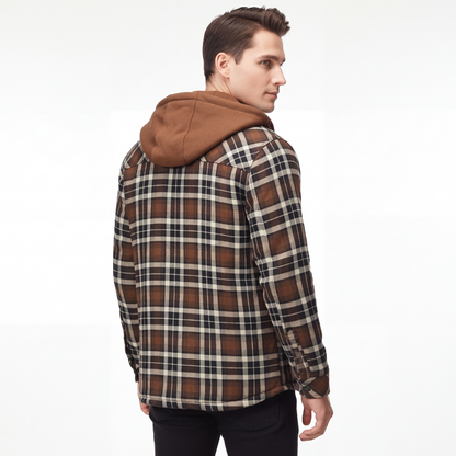 Flanelljacke Herren mit Kapuze - Winddicht - Sherpa-gefüttert & Kariert