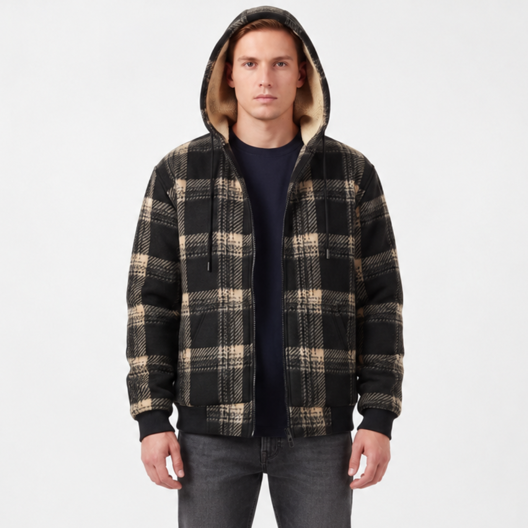 Karo-Jacke Herren - Winddicht - Verdickt mit Sherpa-Futter & Kapuze