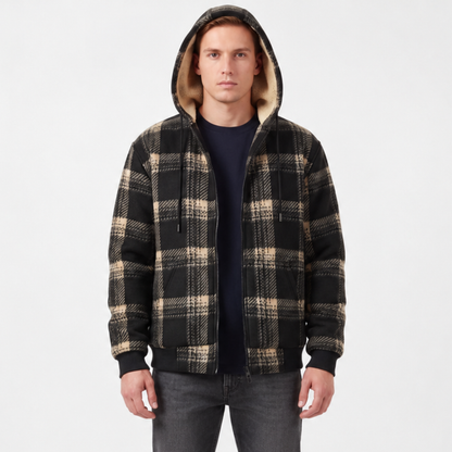 Karo-Jacke Herren - Winddicht - Verdickt mit Sherpa-Futter & Kapuze