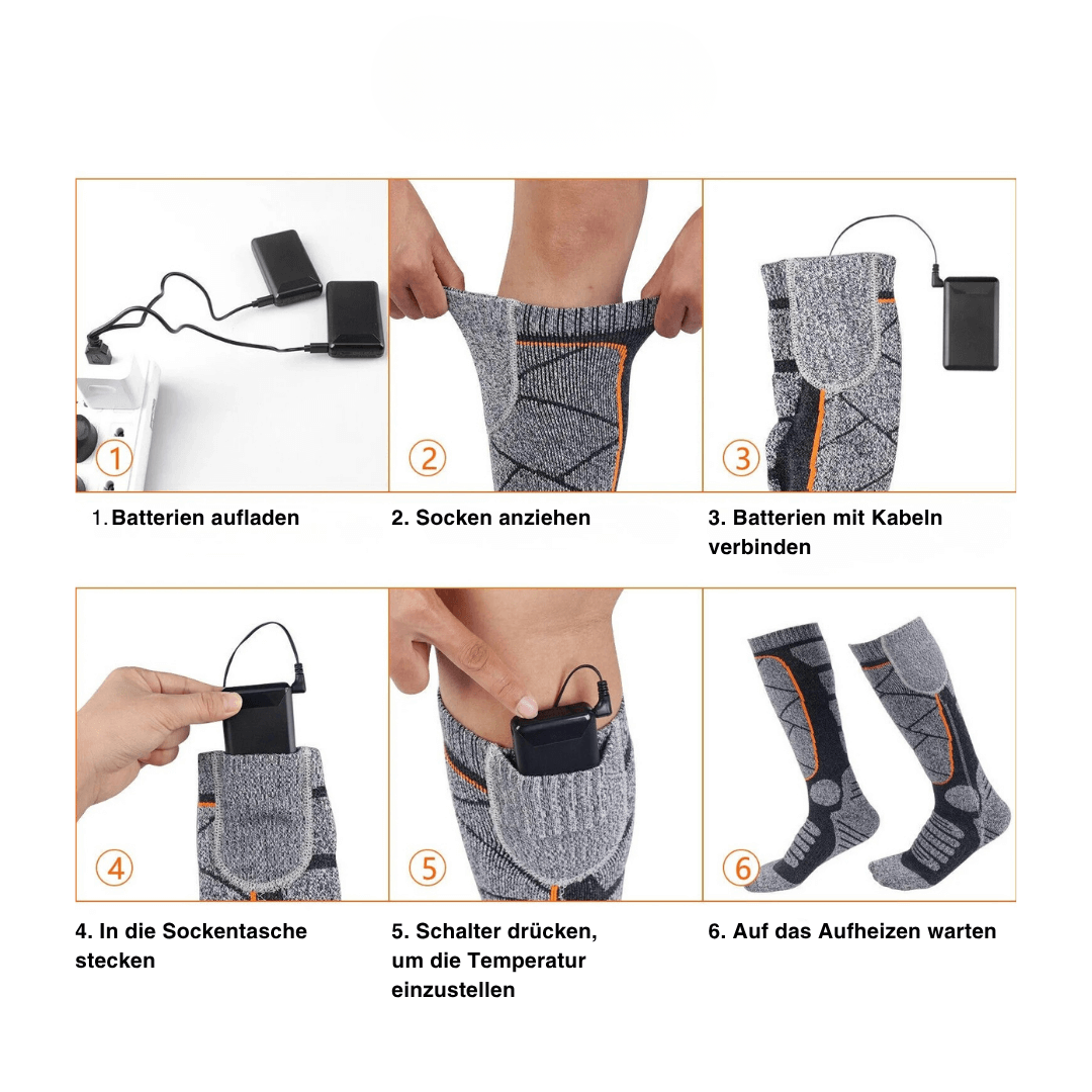 Heizsocken mit Akku - 3 Wärmestufen - für Ski und Outdoor
