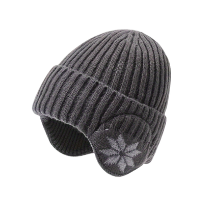 Mütze mit Ohrenklappen - Strickmütze Unisex - Schneeflockenmuster