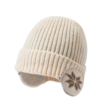 Mütze mit Ohrenklappen - Strickmütze Unisex - Schneeflockenmuster