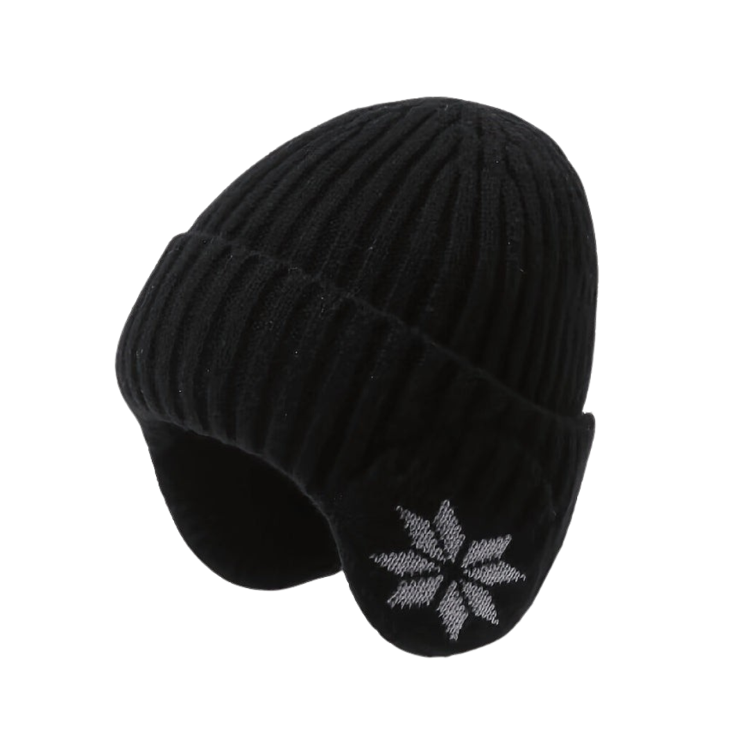 Mütze mit Ohrenklappen - Strickmütze Unisex - Schneeflockenmuster