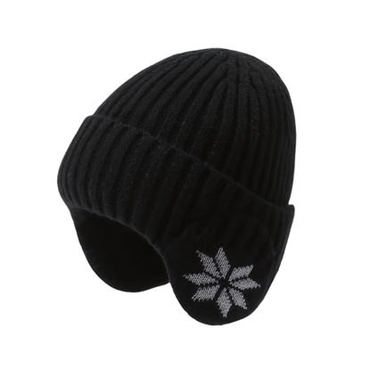 Mütze mit Ohrenklappen - Strickmütze Unisex - Schneeflockenmuster