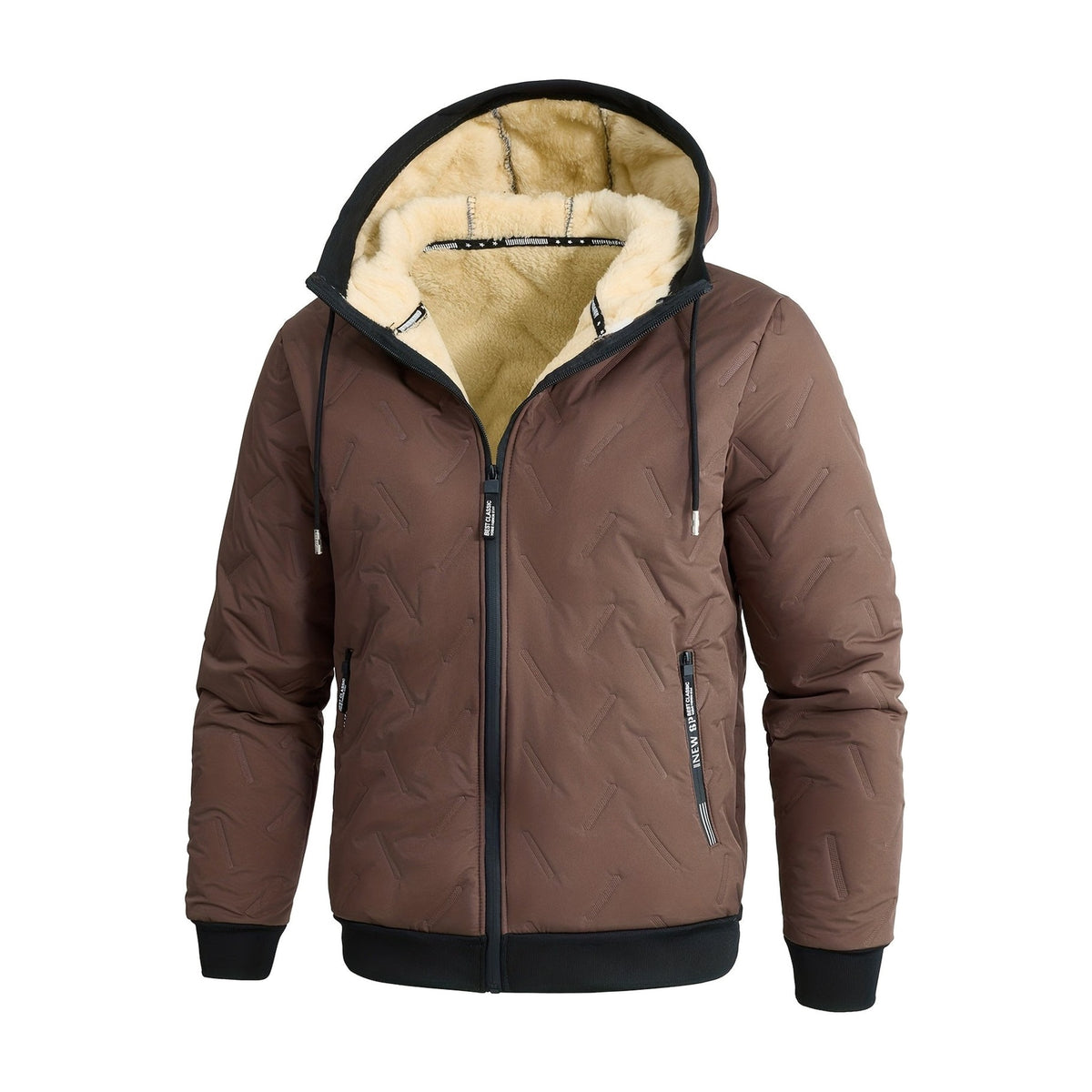 Winterjacke Herren mit Kapuze in Braun mit hellem Plüschfutter