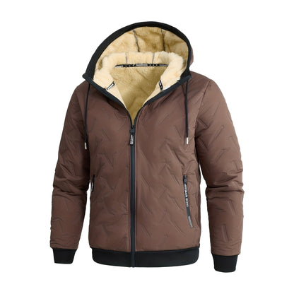 Winterjacke Herren mit Kapuze in Braun mit hellem Plüschfutter
