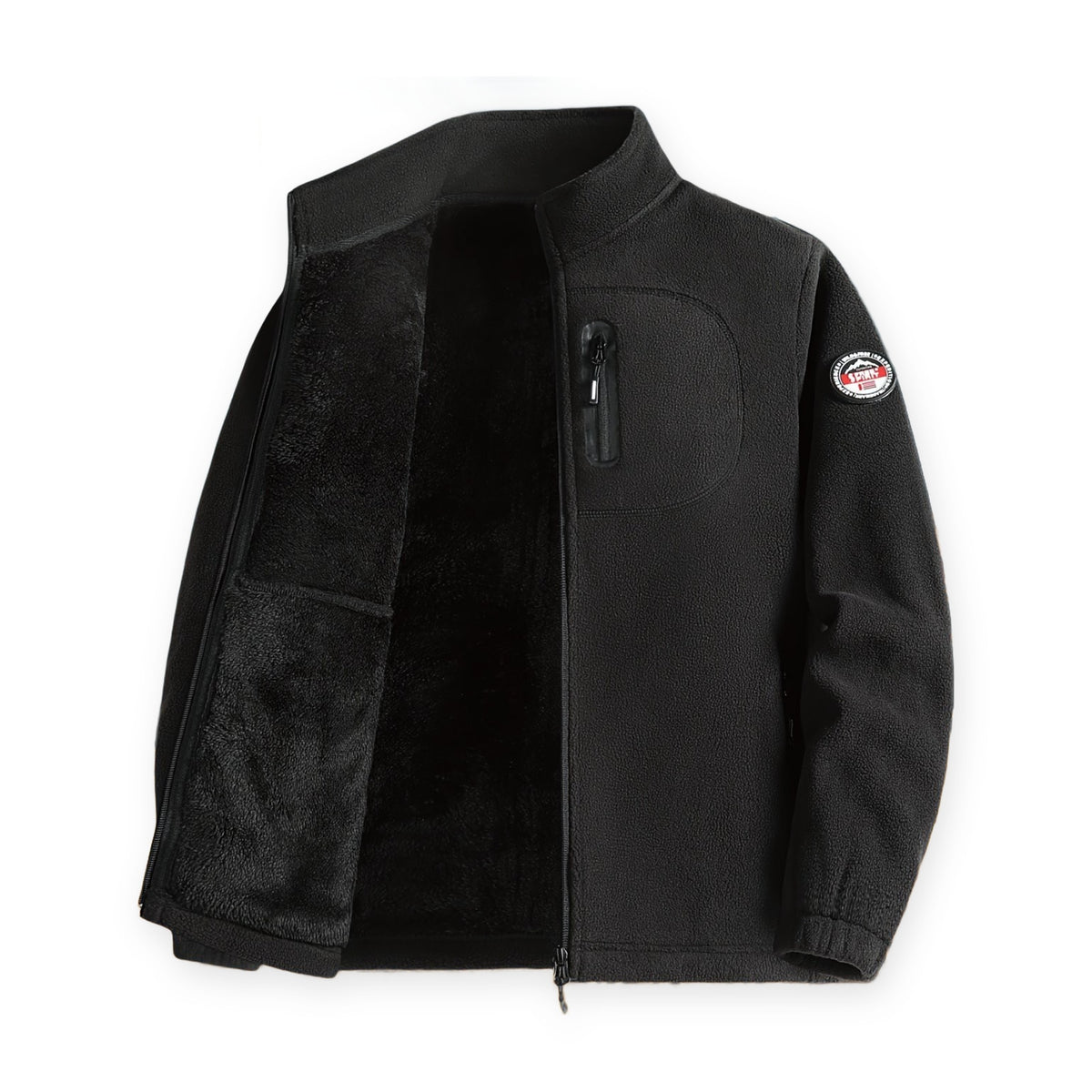Fleecejacke Herren in Schwarz mit Stehkragen und Reißverschluss