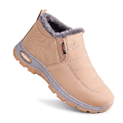 Winterschuhe Damen & Herren in Beige mit Plüschfutter und hellbrauner Sohle auf weißem Hintergrund