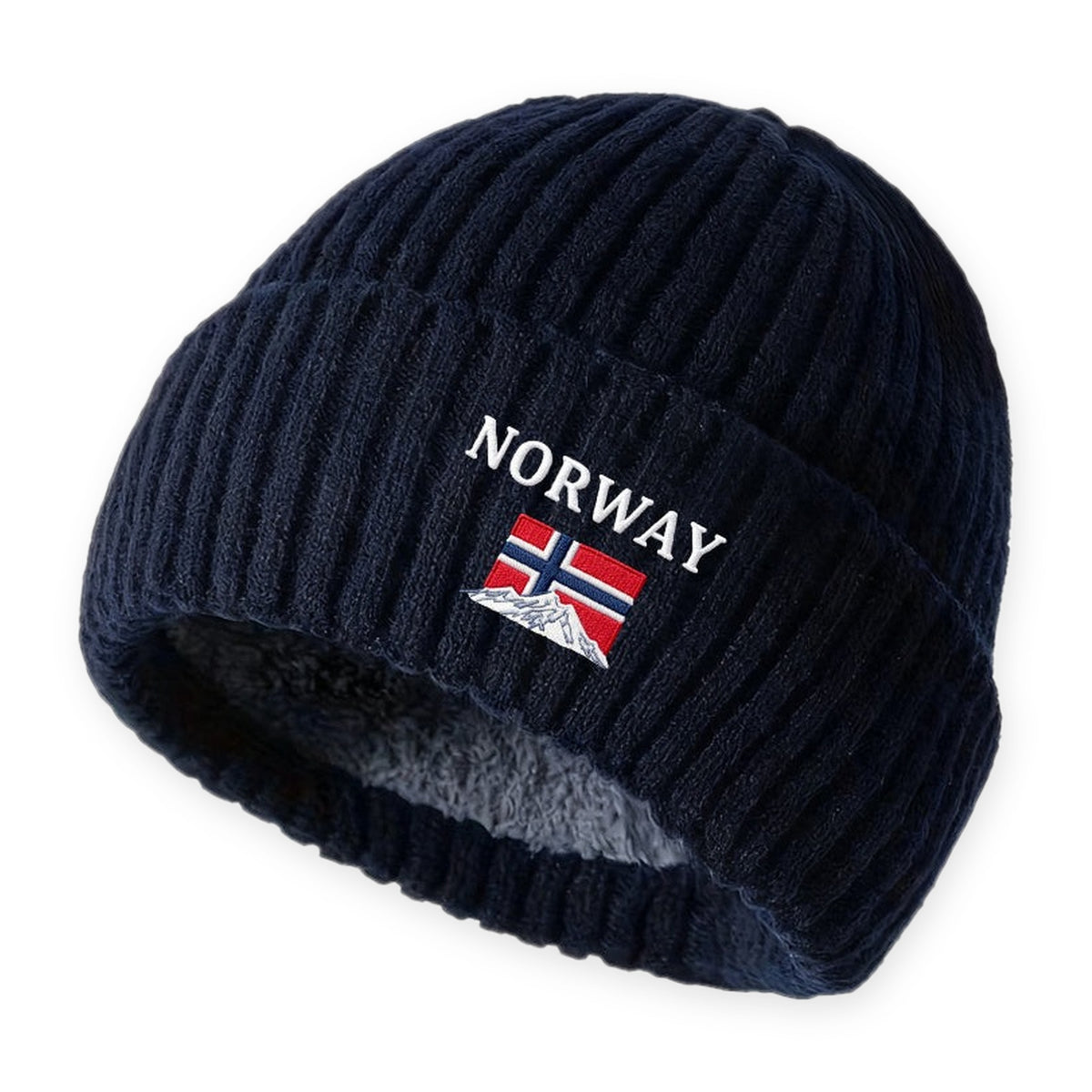 Wintermütze Herren, Farbe: Marineblau, mit NORWAY-Stickerei auf weißem Hintergrund