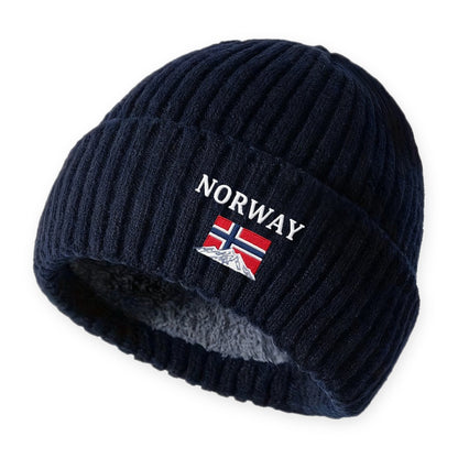 Wintermütze Herren, Farbe: Marineblau, mit NORWAY-Stickerei auf weißem Hintergrund