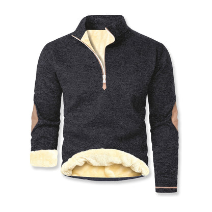 Troyer Herren in Schwarz – Strickpullover mit Lammfleece-Futter und Reißverschluss