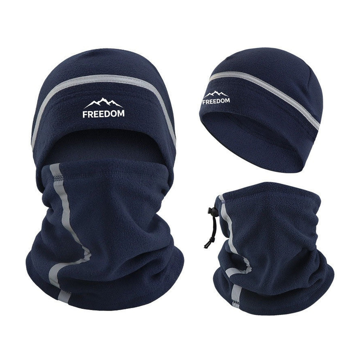 Schlauchschal und Mütze Set in Marineblau mit Kordelzug am Schlauchschal