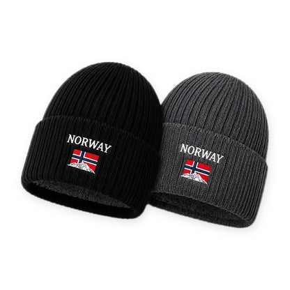 Wintermütze Herren, Farbe: 2er-Set Schwarz & Dunkelgrau, mit NORWAY-Stickerei auf weißem Hintergrund
